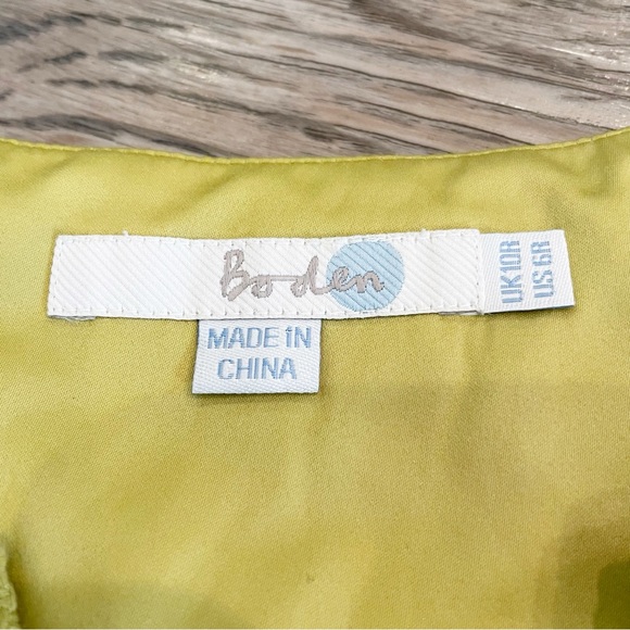 Boden Chartreuse Textured Shift Dress 3/4 Sleeve Fringe Kate Middleton British - Picture 2 of 8